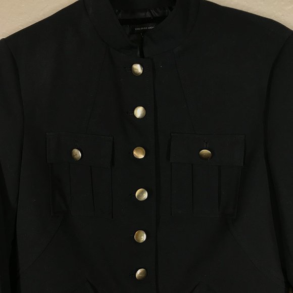 Saks Fifth Avenue Black Label Black Military Style Button Down Blazer Jacket - Picture 2 of 10